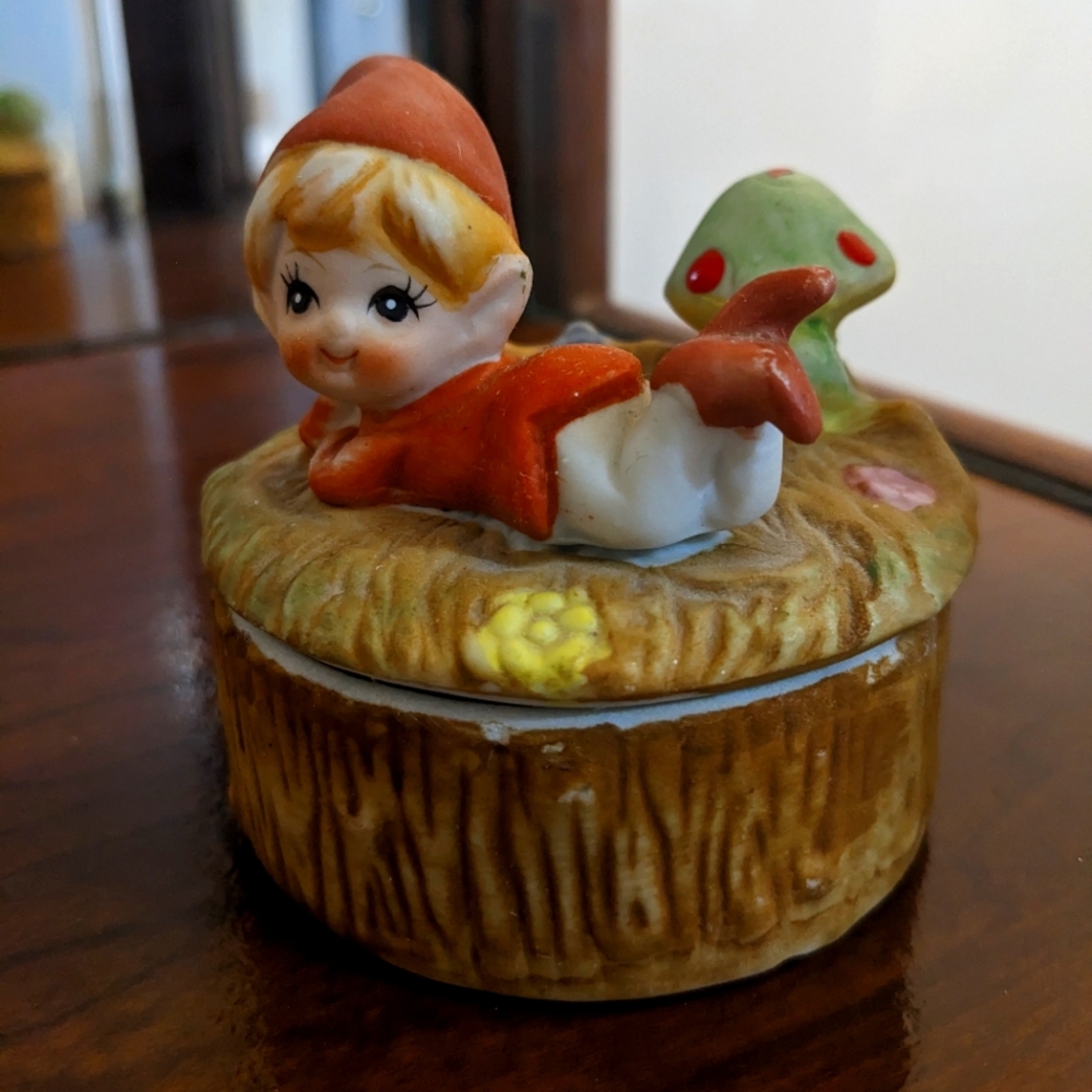 Vintage 70s Mushroom Elf Trinkets Box